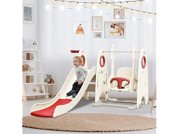 SPOFLYINN Toddler Swing Slide Set 4 in 1