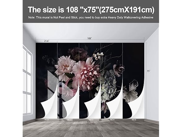 Black Peony Floral Wallpaper 108x75