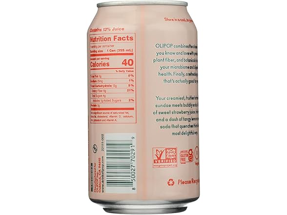 1CT OLIPOP Strawberry Vanilla Prebiotic Soda 12 oz