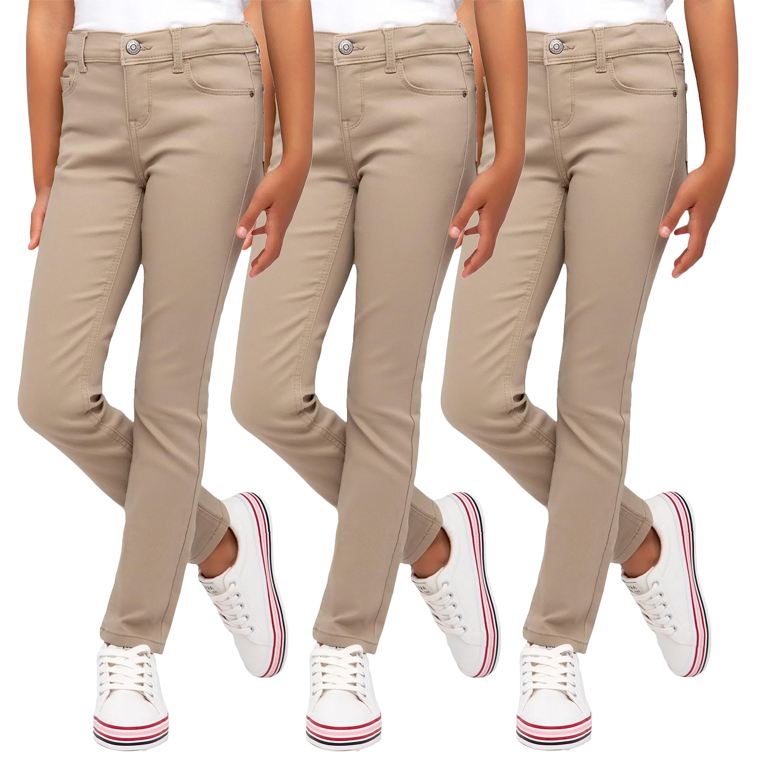 3PK Girls Stretch Pencil Uniform Pants - Gallery 11