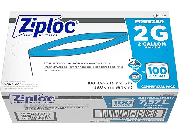 Ziploc Freezer Bags 2 Gallon, 100ct