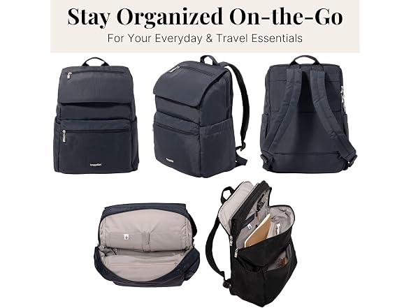 Baggallini Flap Laptop Backpack - 15"x11" Charcoal