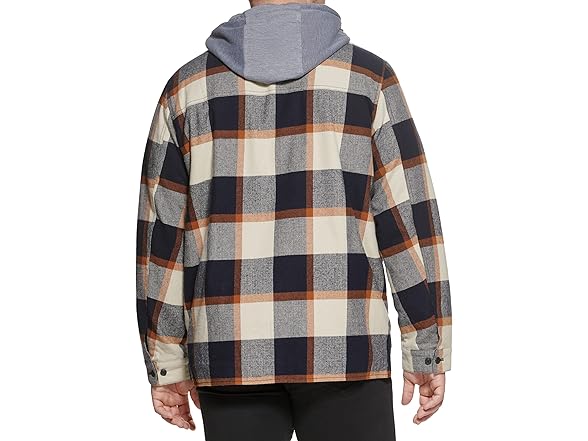 Levis Mens Plaid Sherpa Hooded Shirt Jacket