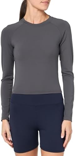 GGOV Womens Long Sleeve Crop Workout Tops Yoga Cropped Top Gym Shirts Athletic Clothes Slim Fit Grey