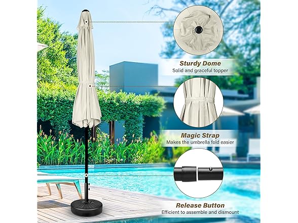 HealSmart 7.5ft Patio Umbrella with Push Button Tilt/Crank White