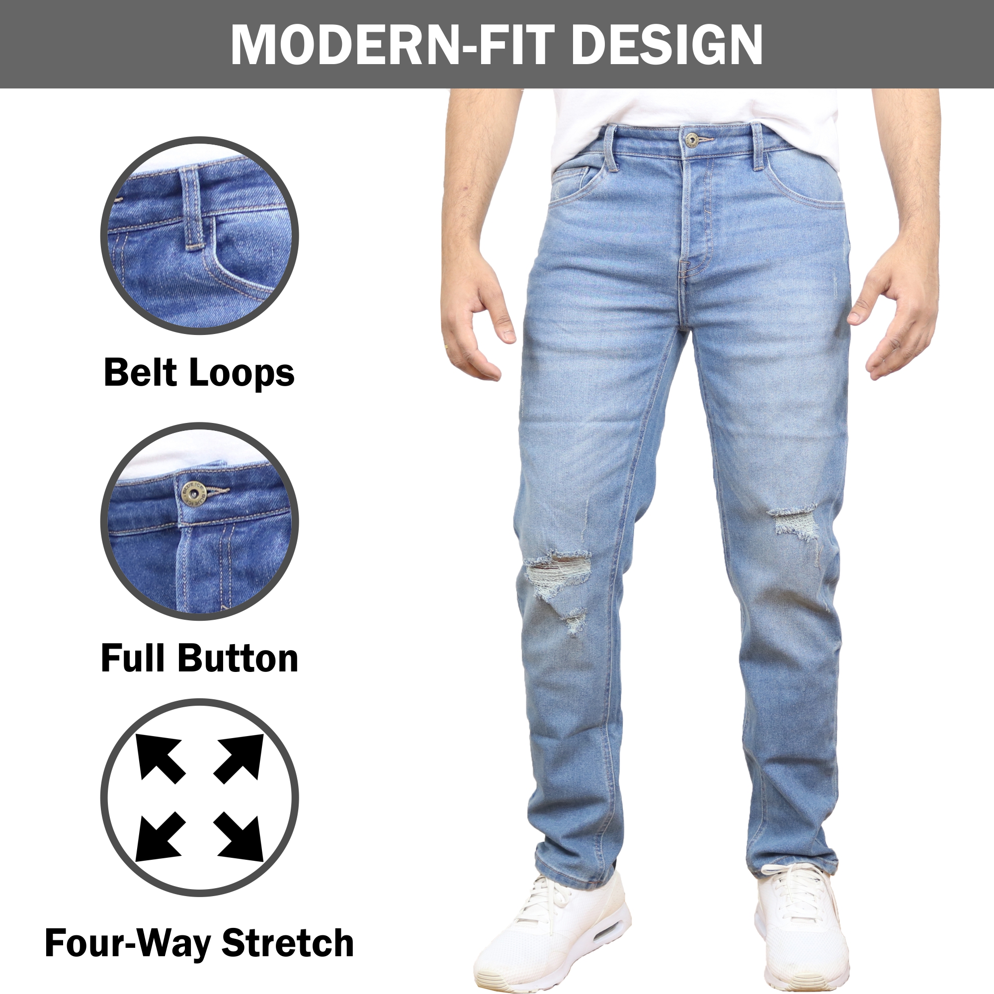 Men's Stretch Ripped Denim Jeans (30-42) - Gallery 23