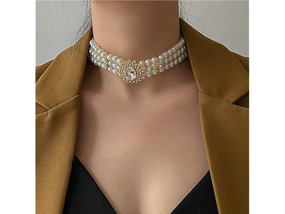 ELABEST Pearl Multi-Row Sparkly Necklace