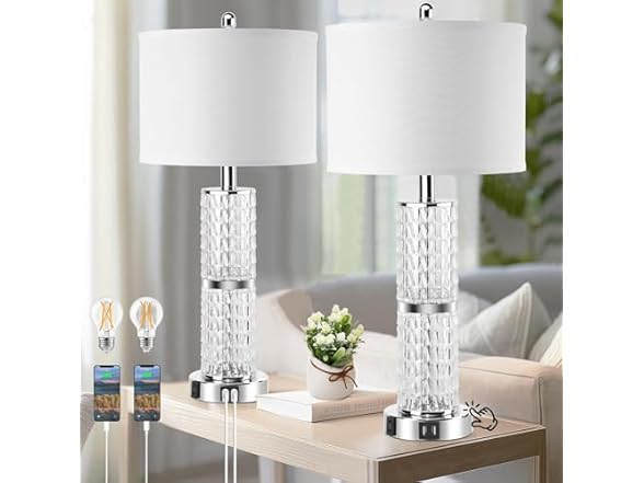 GoBright 3-Way Touch Control Crystal Table Lamps Set of 2
