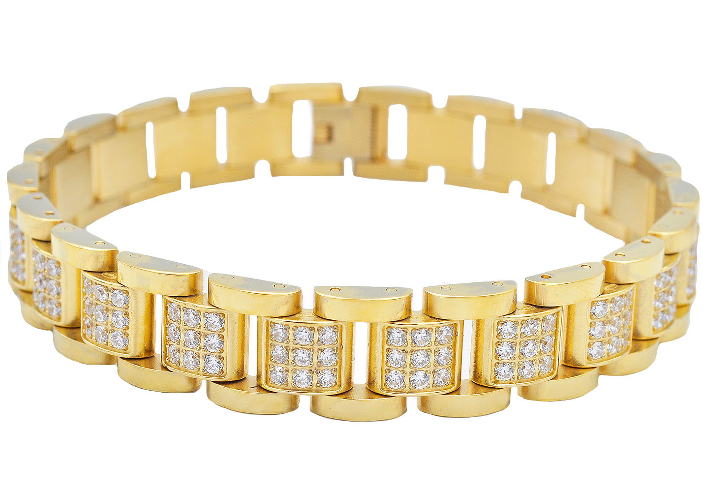 Stainless Steel Classic Link CZ Bracelet - Gallery 7