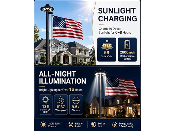25FT 11 Gauge Flag Pole W/ Solar Light