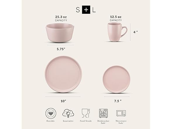 Stone Lain 32-Piece Dinnerware Set, Pink