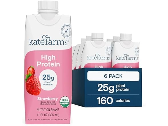 6Pk KATE FARMS Organic High Protein Strawberry Shake