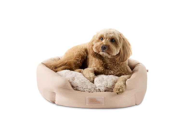 TOWN & COUNTRY EVERYDAY CuddleTown Faux Linen Comfy Cozy Cuddler Pet Bed, Supportive & Calming, Non-Slip Bottom, Machine Washable Cover, Warm Taupe, Small 22"x20"x7"