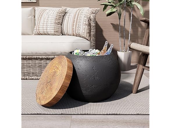 Outdoor Side Table with Storage & Cooler,Black Drum Side Tab (Open Box)