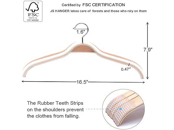 JS Home 30 Pack Slim Wood Hangers Non-Slip 