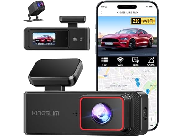 (NEW) Kingslim Front & Rear Wifi Dashcam 2K+1080P