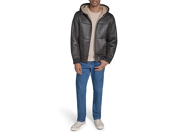 Levis Mens Faux Leather Hoody Brown (L)