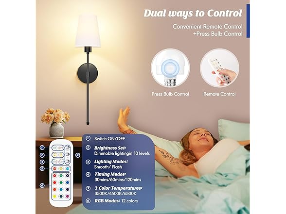 VerRon Battery Operated Wall Sconces Set of 2, Black