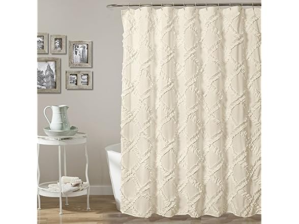 Lush Decor, Ivory/Pale Yellow Ruffle Diamond Shower Curtain