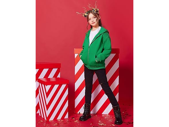 Arshiner 6-7 Years Girls Zip Up Casual Hoodie Green