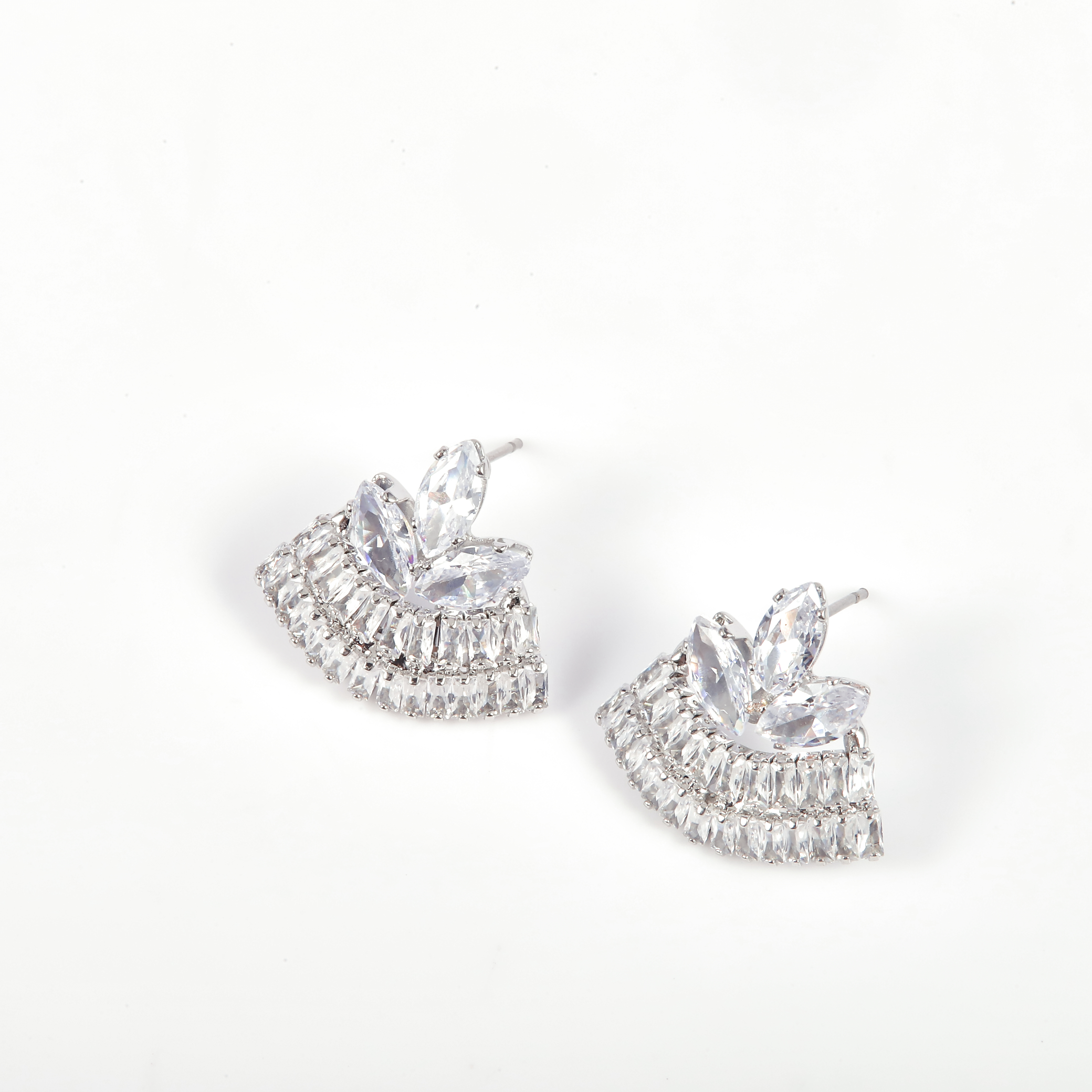 Silver Fan CZ Stud Earrings - Gallery 5
