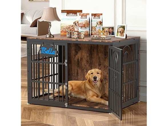 Tiovo 43 Inch Antique Walnut Dog Crate