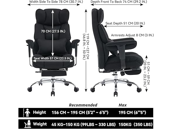 Efomao Big and Tall Office Chair with Footrest