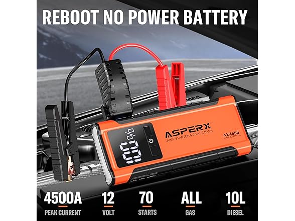 ASPERX AX4500 Jump Starter, 4500A - Orange