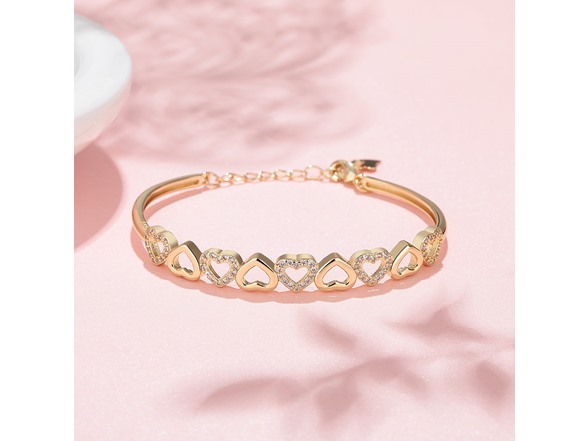 14K Gold Hearts Bangle Bracelet