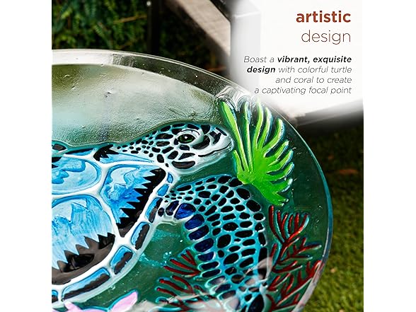 Alpine Corporation 26" Tall Outdoor Glass Turtle Accent Birdbath