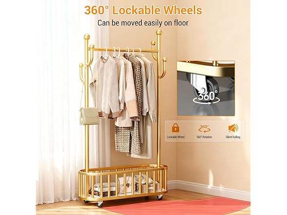 CuisinSmart Rolling Clothes Rack with Wheels Black