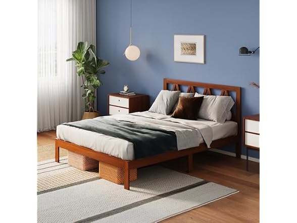 Avenco Solid Wood Platform Bed Frame with Headboard 12 in Full