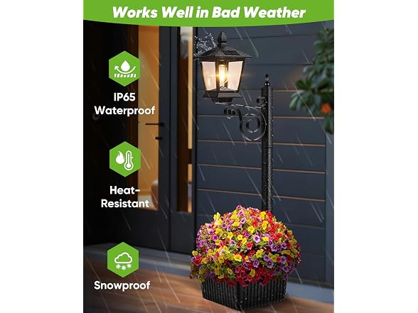 35in Solar Lamp Post Light with Planter 2 Pack