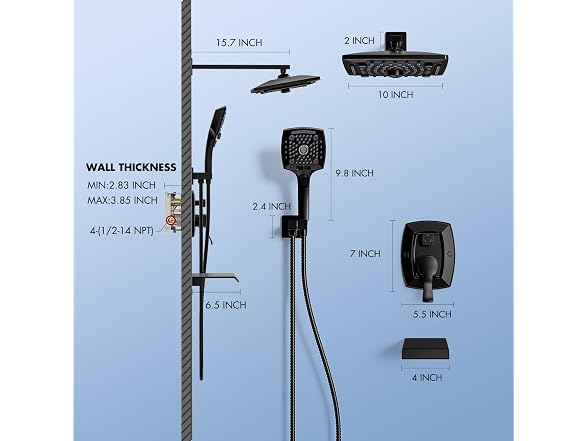 ELLO&ALLO Matte Black Tub Shower Faucet Set