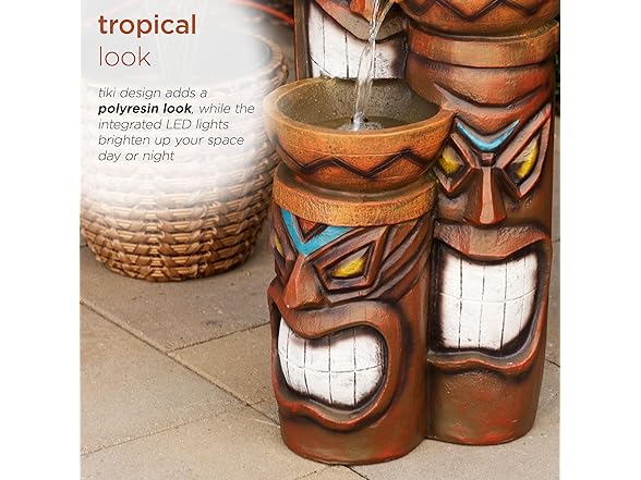 Alpine Corporation 29" H Outdoor 3-Tiered Tiki Head Bowl Waterfall