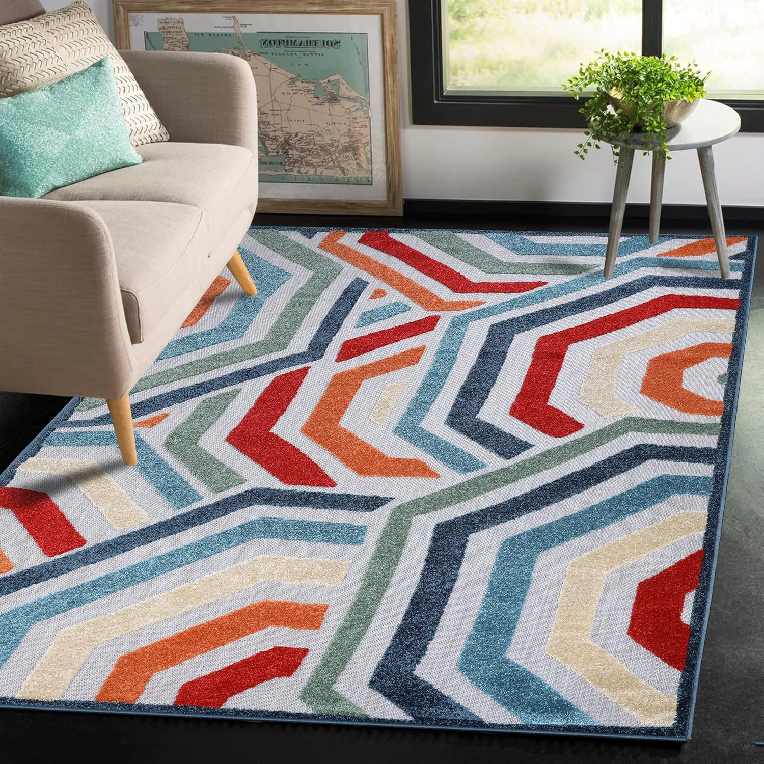 Superior Modern Geometric Coastal Indoor Outdoor Rug - Gallery 6