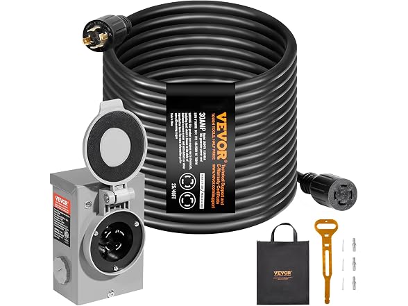 30 Amp Generator Cord and Power Inlet Box Kit