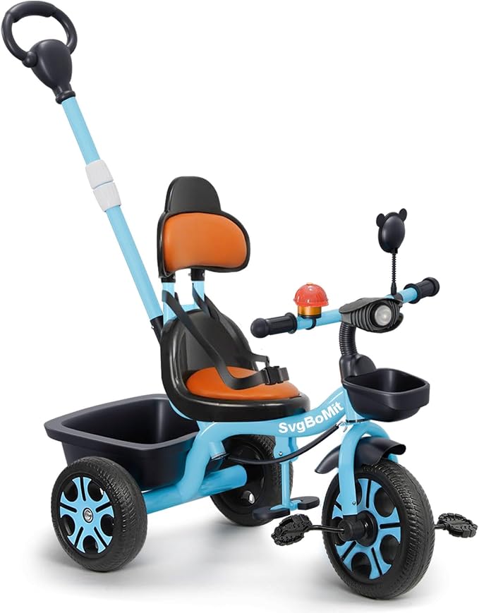 Kids Tricycle w/ Push Bar Storage Basket- Choose Color - Gallery 11
