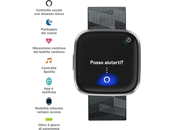 Fitbit Versa 2 Special Edition Health and Fitness Smartwatch with Heart Rate, Music, Alexa Built-In, Sleep and Swim Tracking, Smoke Woven/Mist Grey, One Size (S and L Bands Included) (Open Box)