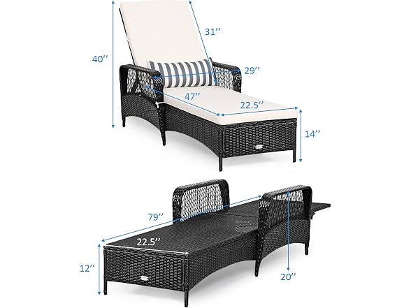 Tangkula Wicker Chaise Lounge Outdoor