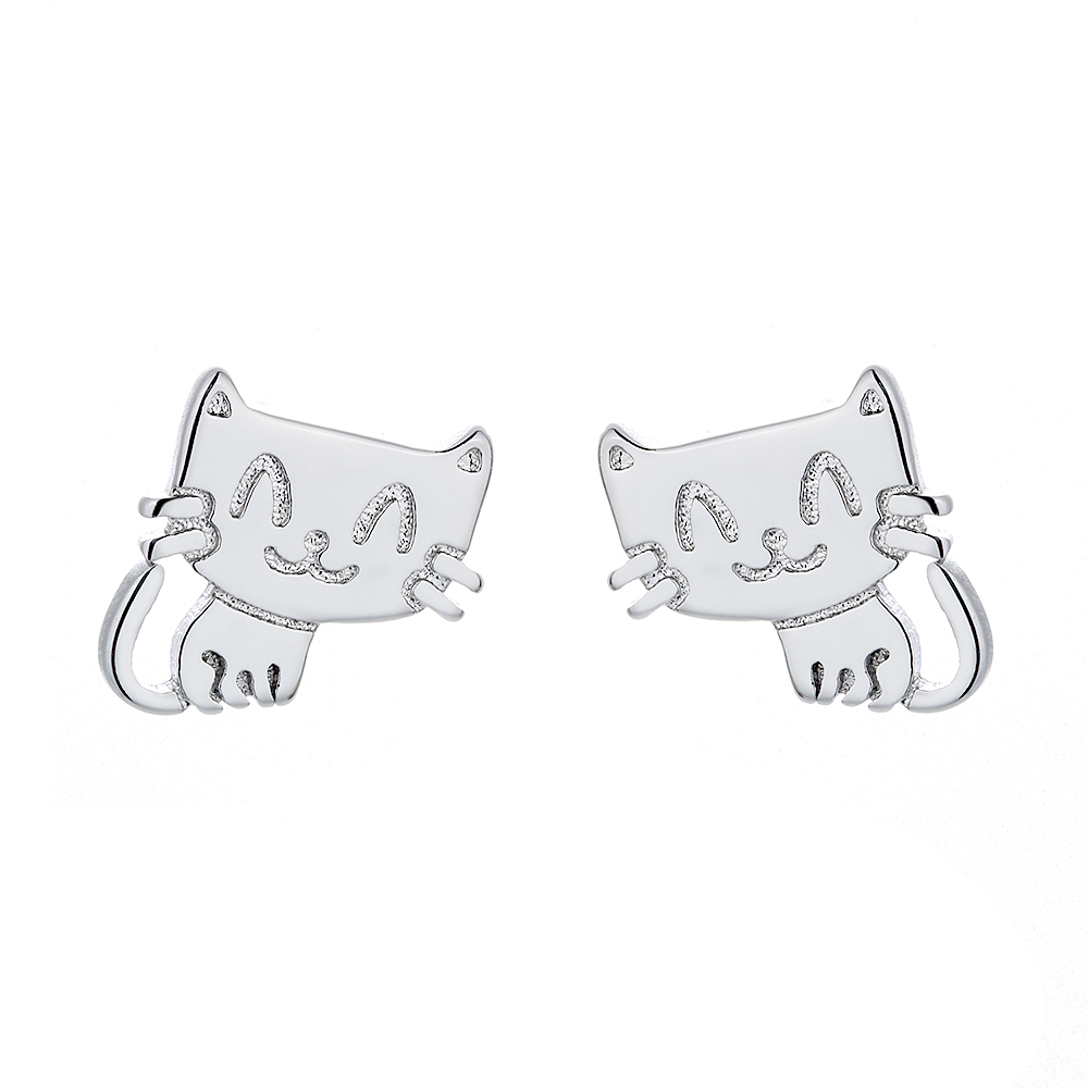 Sterling Silver Cat Earrings - Gallery 5
