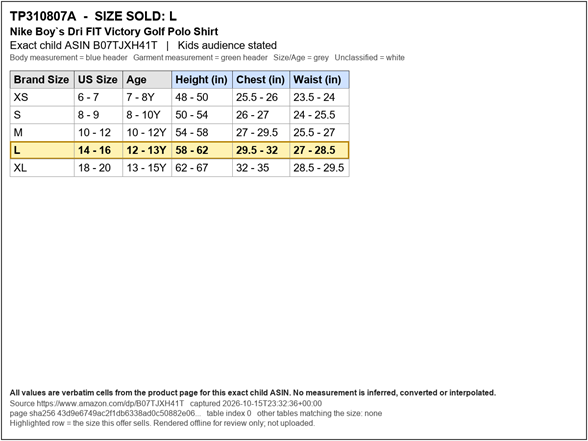Size Chart