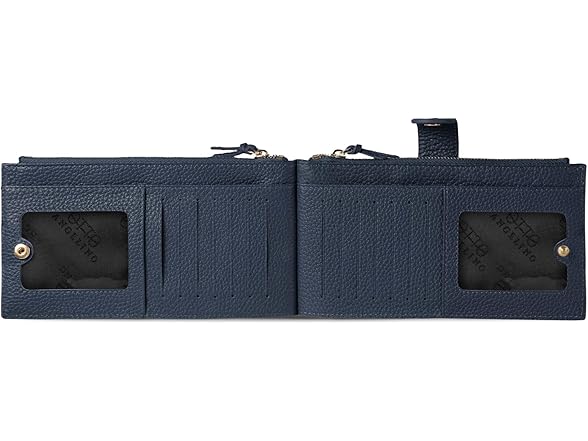 Leather Bifold Wallet Navy Blue RFID