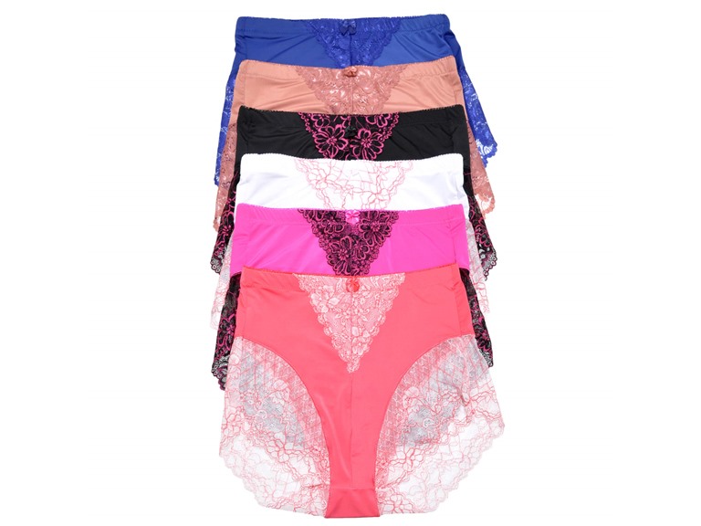 Angelina G916_BCPW_6_US Small (0-2) Angelina High Waist Light Control Briefs with Lace Accent Detail (6-Pack) Assorted Two-Tone (6 Pack)