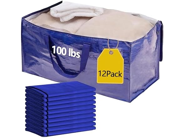 12 Pack Waterproof Moving Storage Bags, 100 lbs 95L