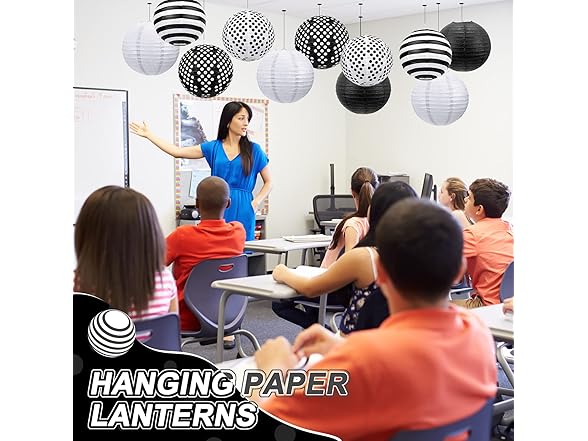 12 Paper Lanterns Black & White 12 Pcs