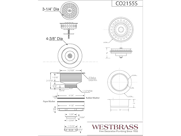 Westbrass CO2155S-01 Combo Pack Kitchen Sink Basket