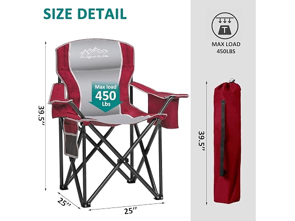 SAILARY Folding Camping Chair 450LBS Red