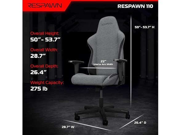 Respawn 110 Ergonomic Gaming Chair, Gray Fabric