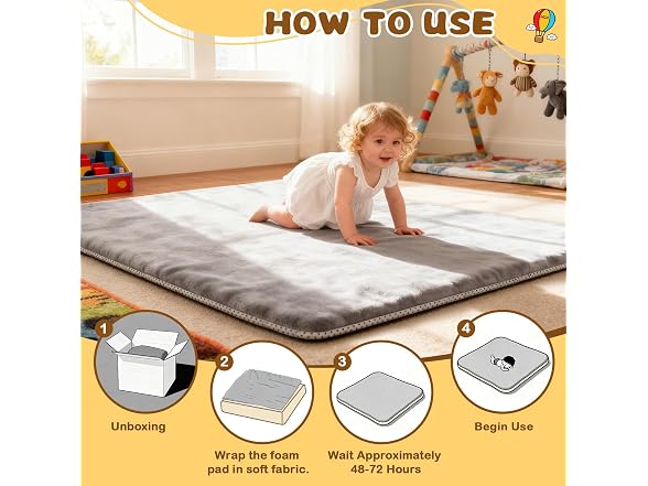Yozoia Grey Baby Play Mat 50" x 50"